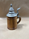 (D) Wooden Beer Stein With Pewter Lid  *** READ DESCRIPTION ***