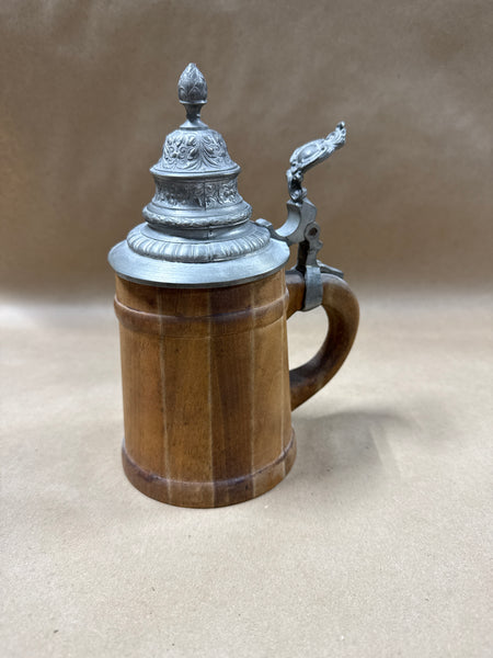(D) Wooden Beer Stein With Pewter Lid  *** READ DESCRIPTION ***