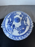 Blue & White Chinoiserie Chinese Dragon Covered Casserole