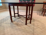 Glass Top Dining Table with Wooden Asian Style Base, NO CHAIRS***HEAVY ITEM***READ DETAILS ON PICK UP POLICY***