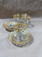 Gold Gilt French Style Sherbet Desert Glasses And Saucers — 8 Pieces