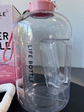 Life Bottle One Gallon Pink Accented Water Bottle with Cleaning Tool & Box
