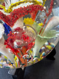 (G) Bubble Floral Garden Art Glass Paperweight on Stand AS IS (READ DESCRIPTION CAREFULLY)