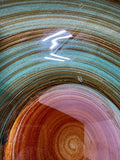 Teal & Brown Swirl Reverse Painted Large Glass Console Bowl