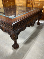 Square Carved Wood & Glass Coffee Table