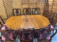 Double Pedestal Dining Table with (4) L:eaves and (8) Chairs ***HEAVY ITEM***