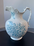 Blue Floral White Large Vintage Pitcher or Vase