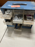 Small Metal Garage Storage Box w/Plastic Drawers (assorted items in drawers )