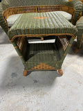 Green & Brown Wicker Set: Sofa, Chair, Ottoman and Side Table: Comes with Cushions