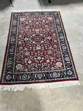 Genuine Hand Knotted Carpets Navy/Red Rug (F), 6 ft 3 in x 4 ft including fringe, Made in India