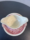 (GG) Mason’s England Vista Pink China Round Gravy Boat with Attached Saucer