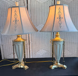Pair of Lenox by Quoizel Porcelain & Brass 3-Way Lamps (WORKS)