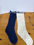 Blue And White Needlepoint Stockings With Fringe - Pair