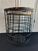 Pair of Allen + Roth Wood Topped Iron Basket Side Tables or Plant Stands