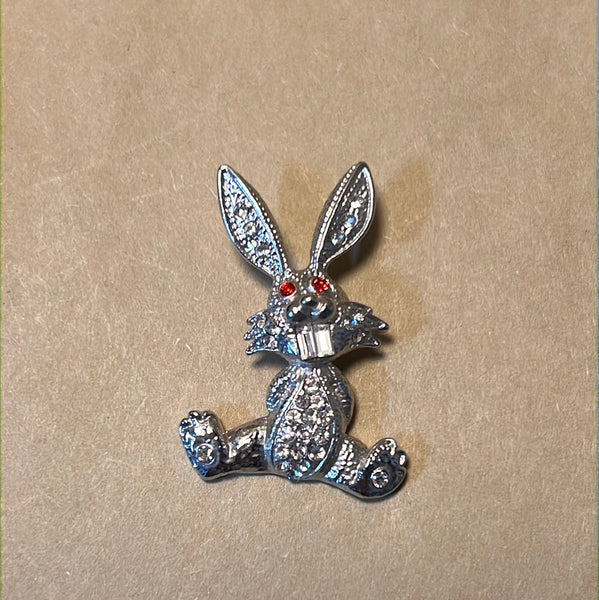 Silver Tone/Rhinestone Bunny Pendant
