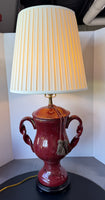 Chinese Red Oxblood Style Double Handled Stoneware Urn Lamp (WORKS)