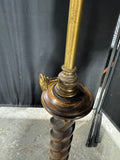 Stiffel Style Brass & Wooden Barley Twist Dual Switch Vintage Floor Lamp (WORKS)