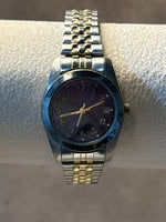 Silver Tone Watch with Purple Face - Needs Battery