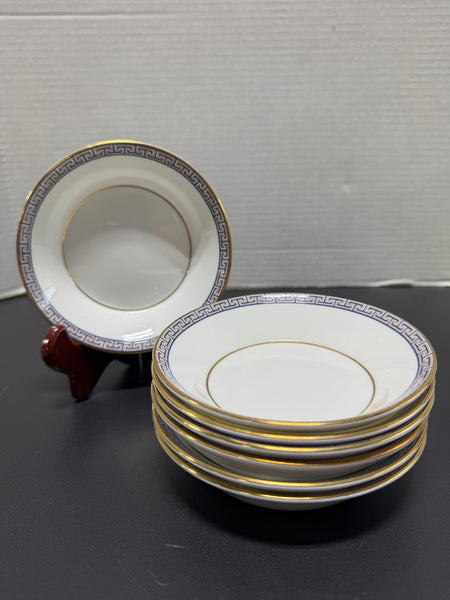 (F) 7-Piece Wedgwood England Palatia R4700 Greek Key Bone China Dessert Bowls Set