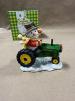 Waving Snowman On John Deer Tractor With Box