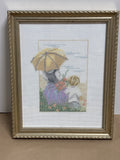 Cross Stitched Girl & Boy with Umbrella