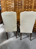 Queen Anne Style Arm Chairs with Cream Tone Fabric with Alphabet Embossed Design, (2)