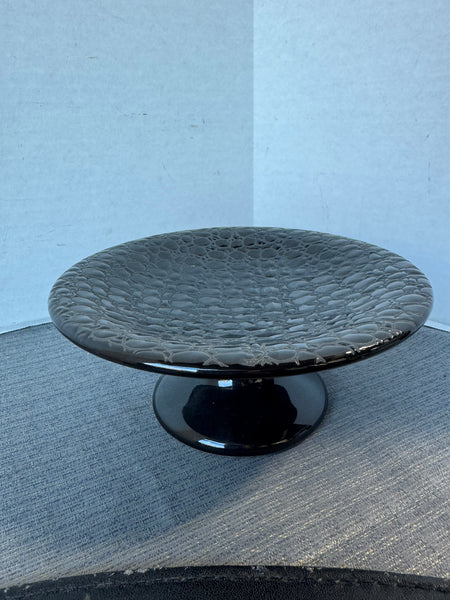 Black Pebble Look Ceramic Pedestal Trinket Dish