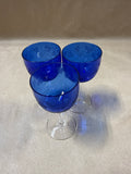 Cobalt Blue Etched Glass Goblets — Set Of 3