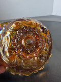 (F) Pair of Imperial Glass Vintage Marigold Carnival Glass Wild Rose Candle Holders