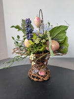 Easter Eggs & Faux Florals in Grapevine Hat Basket