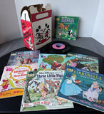 Lot of Assorted Disney Children’s Story Books with 45 RPM Vinyl & Single Vinyl in Box