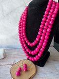 Multi-Strand Faceted Hot Pink Beaded Necklace & Earrings Set