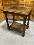 Cane/Glass Top Petite End Table