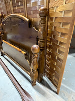 Queen Bed with Carved Headboard with Metal Side Rails, No Slats