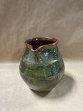 Green And Brown Glazed Pottery Pitcher — Signed At Bottom