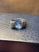 Sterling Ring with Faceted Blue Stone - SIZE 8.75