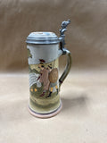 (C) German Beer Stein With Pewter Jester Tip Back
