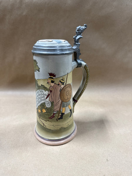 (C) German Beer Stein With Pewter Jester Tip Back