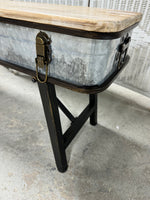 Rustic Farmhouse Galvanized Tin Accented Suitcase Bench