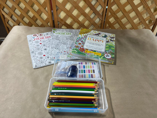 Coloring Lot, 3 coloring books and box of colored pencils
