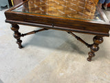 Large Square Coffee Table with Glass and Pullout