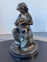 M. Smith Signed Bronze Plated Breastfeeding Mother Sculpture on Marble Base