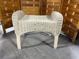 Tan Painted Wicker Ottoman- No Cushion