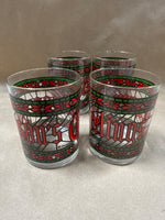 (A) Set Of 4 Houze “Seasons Greetings” Stained Glass Tumblers With Gold Rim
