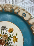 Turquoise Floral Tole Style Vintage Metal Tray