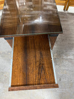 End Table/Cabinet with Protective Glass and Tea Table Pull Out Shelf