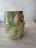 Seafoam Green Glazed Pottery Owl Coffee Mug