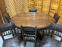 1880's German/French Huntsman's Hand Carved Oak Dining Table with Leaf, and (6) Henry II Revival Chairs ***HEAVY ITEM***READ DESCRIPTION CAREFULLY***