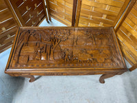 Asian Style Carved Coffee Table with Protective Glass