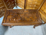 Asian Style Carved Coffee Table with Protective Glass